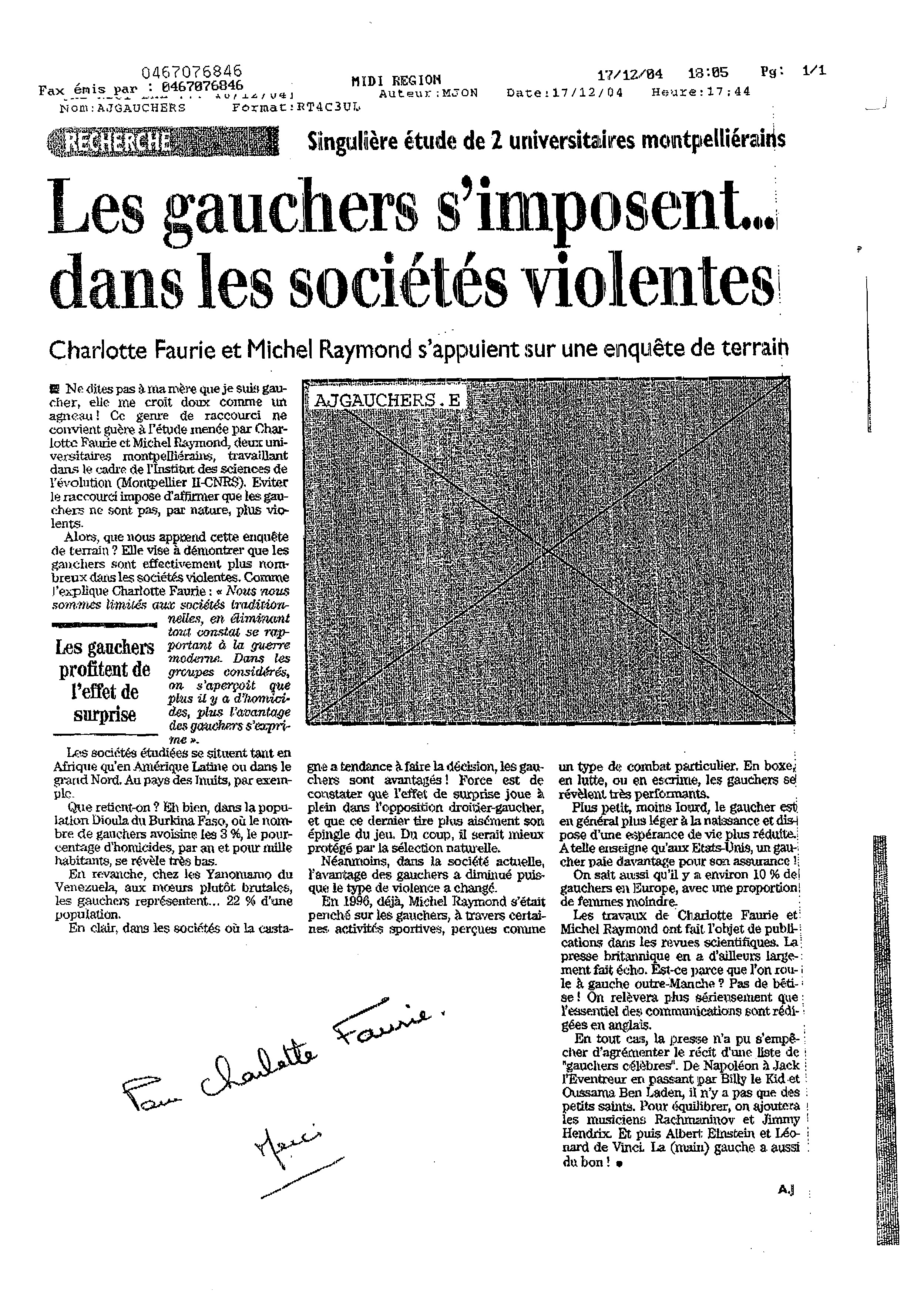 Image de l'article Les gauchers s'imposent dans les sociétés violentes