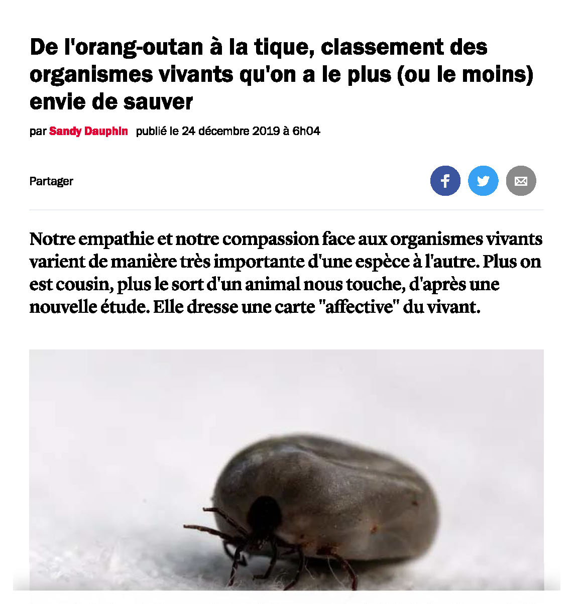 Image de l'article De l'orang-outan à la tique, classement des organismes vivants qu'on a le plus (ou le moins) envie de sauver